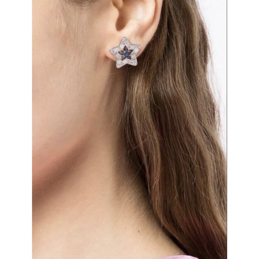Swarovski Stella stud earrings Mixed cuts Star Blue Rhodium plated 5639188 New - Picture 10 of 10